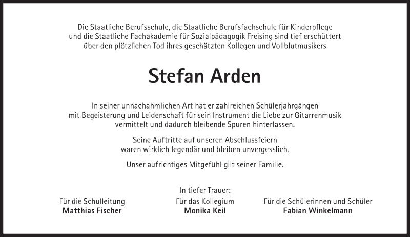  Traueranzeige für Stefan Arden vom 16.07.2016 aus Süddeutsche Zeitung