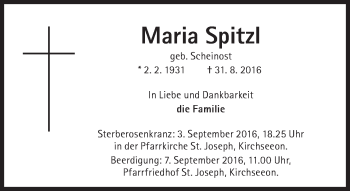 Traueranzeige von Maria Spitzl von Süddeutsche Zeitung