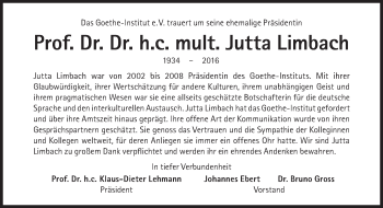 Traueranzeige von Jutta  Limbach von Süddeutsche Zeitung