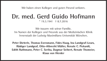 Traueranzeige von Gerd Guido Hofmann von Süddeutsche Zeitung