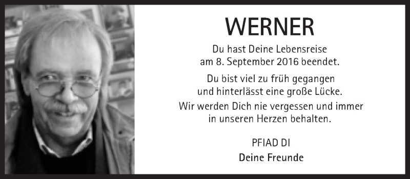  Traueranzeige für Werner  vom 01.10.2016 aus Süddeutsche Zeitung