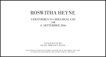 Traueranzeige von Roswitha Heyne von Süddeutsche Zeitung