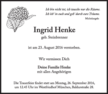 Traueranzeige von Ingrid Henke von Süddeutsche Zeitung
