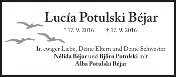 Traueranzeige von Lucía Potulski Béjar von Süddeutsche Zeitung