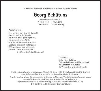 Traueranzeige von Georg Behütuns von Süddeutsche Zeitung