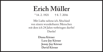 Traueranzeige von Erich Müller von Süddeutsche Zeitung