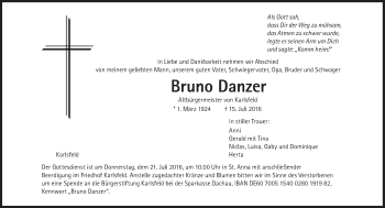 Traueranzeige von Bruno Danzer von Süddeutsche Zeitung