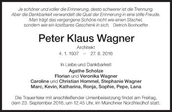 Traueranzeige von Peter Klaus Wagner von Süddeutsche Zeitung