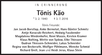Traueranzeige von Tönis Käo von Süddeutsche Zeitung