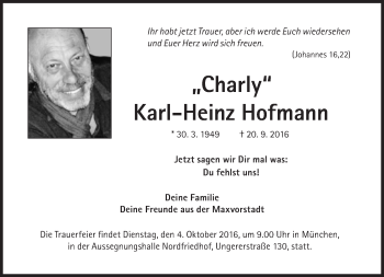 Traueranzeige von Karl-Heinz Hofmann von Süddeutsche Zeitung