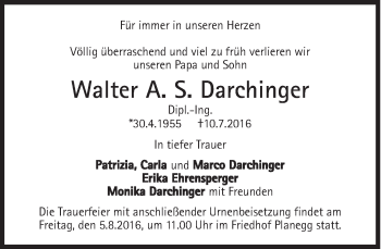Traueranzeige von Walter Darchinger von Süddeutsche Zeitung
