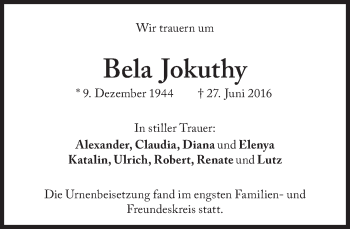 Traueranzeige von Bela Jokuthy von Süddeutsche Zeitung