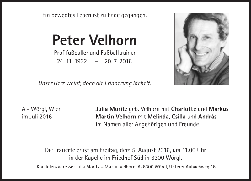  Traueranzeige für Peter Velhorn vom 30.07.2016 aus Süddeutsche Zeitung