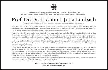 Traueranzeige von Jutta  Limbach von Süddeutsche Zeitung