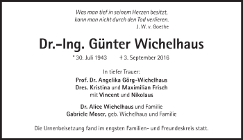 Traueranzeige von Günter Wichelhaus von Süddeutsche Zeitung