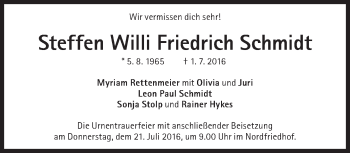 Traueranzeige von Steffen Willi Friedrich Schmidt von Süddeutsche Zeitung