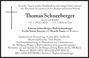 Traueranzeige von Thomas Schneeberger von Süddeutsche Zeitung