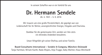 Traueranzeige von Hermann Sendele von Süddeutsche Zeitung