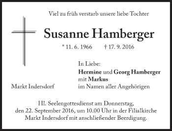 Traueranzeige von Susanne Hamberger von Süddeutsche Zeitung