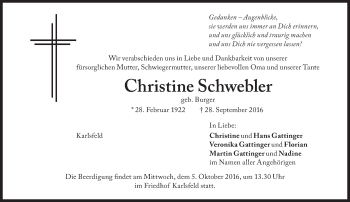Traueranzeige von Christine Schwebler von Süddeutsche Zeitung