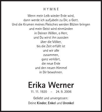 Traueranzeige von Erika Werner von Süddeutsche Zeitung