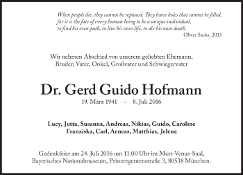 Traueranzeige von Gerd Guido Hofmann von Süddeutsche Zeitung