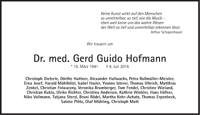  Traueranzeige für Gerd Guido Hofmann vom 23.07.2016 aus Süddeutsche Zeitung