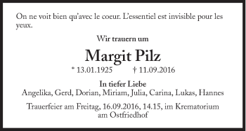 Traueranzeige von Margit Pilz von Süddeutsche Zeitung