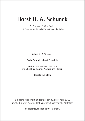 Traueranzeige von Horst O.A. Schunck von Süddeutsche Zeitung
