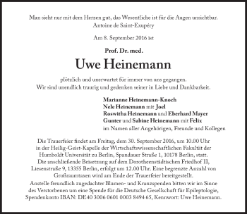 Traueranzeige von Uwe Heinemann von Süddeutsche Zeitung