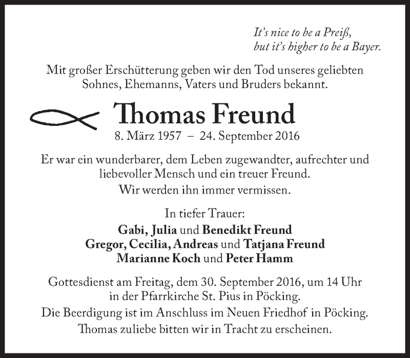  Traueranzeige für Thomas Freund vom 28.09.2016 aus Süddeutsche Zeitung