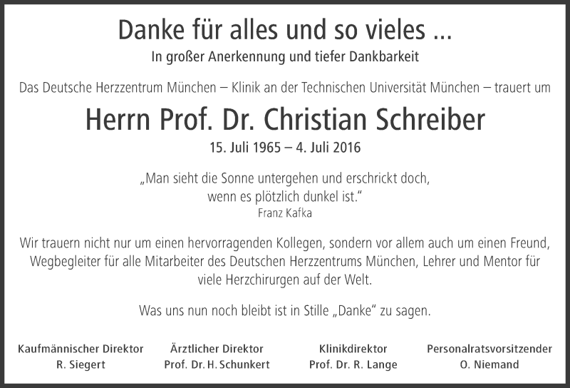  Traueranzeige für Christian Schreiber vom 14.07.2016 aus Süddeutsche Zeitung