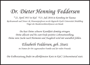 Traueranzeige von Dieter Henning Feddersen von Süddeutsche Zeitung
