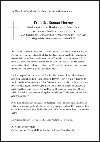 Traueranzeige von Roman Herzog von Süddeutsche Zeitung