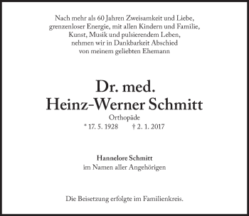 Traueranzeige von Heinz-Werner Schmitt von Süddeutsche Zeitung