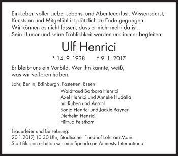 Traueranzeige von Ulf Henrici von Süddeutsche Zeitung