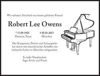Traueranzeige von Robert Lee Owens von Süddeutsche Zeitung