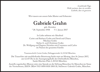 Traueranzeige von Gabriele Grahn von Süddeutsche Zeitung
