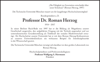 Traueranzeige von Roman Herzog von Süddeutsche Zeitung