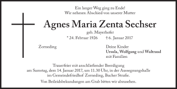 Traueranzeige von Agnes Maria Zenta Sechser von Süddeutsche Zeitung