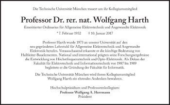 Traueranzeige von Wolfgang Harth von Süddeutsche Zeitung