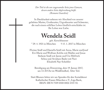 Traueranzeige von Wendela Seidl von Süddeutsche Zeitung