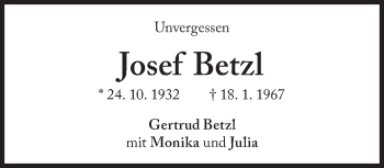 Traueranzeige von Josef Betzl von Süddeutsche Zeitung