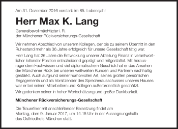 Traueranzeige von Max K. Lang von Süddeutsche Zeitung