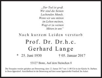Traueranzeige von Gerhard Lange von Süddeutsche Zeitung