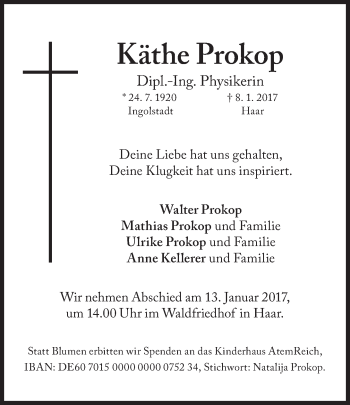 Traueranzeige von Käthe Prokop von Süddeutsche Zeitung