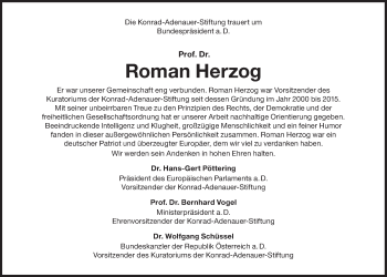 Traueranzeige von Roman Herzog von Süddeutsche Zeitung