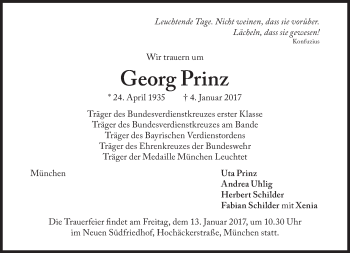 Traueranzeige von Georg Prinz von Süddeutsche Zeitung