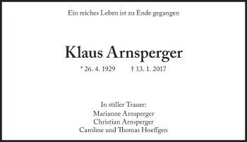 Traueranzeige von Klaus Arnsperger von Süddeutsche Zeitung