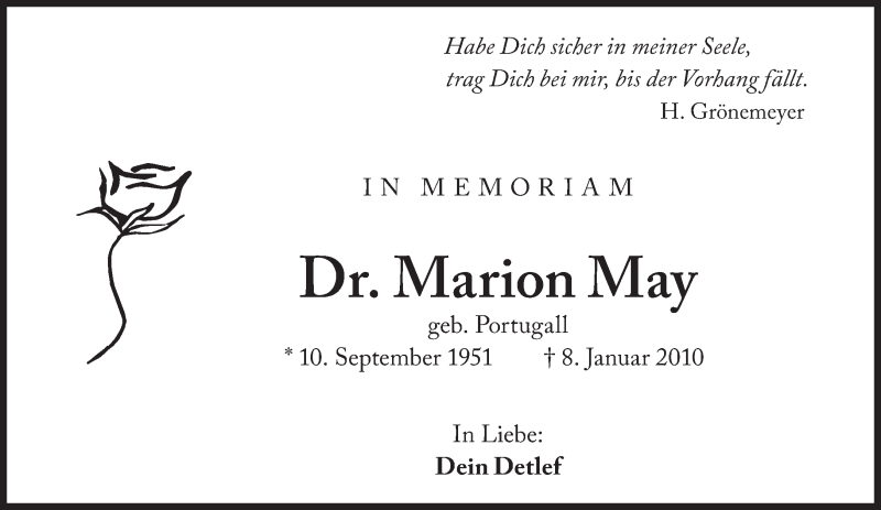  Traueranzeige für Marion May vom 07.01.2017 aus Süddeutsche Zeitung
